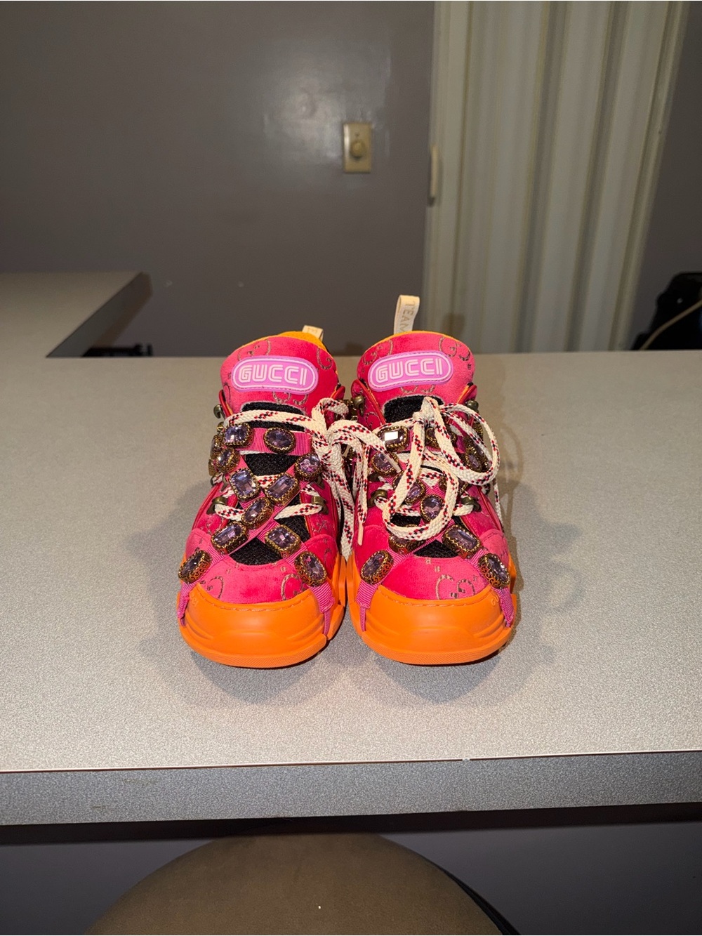 Gucci Women’s Bright Pink and Orange Embellished Sneakers